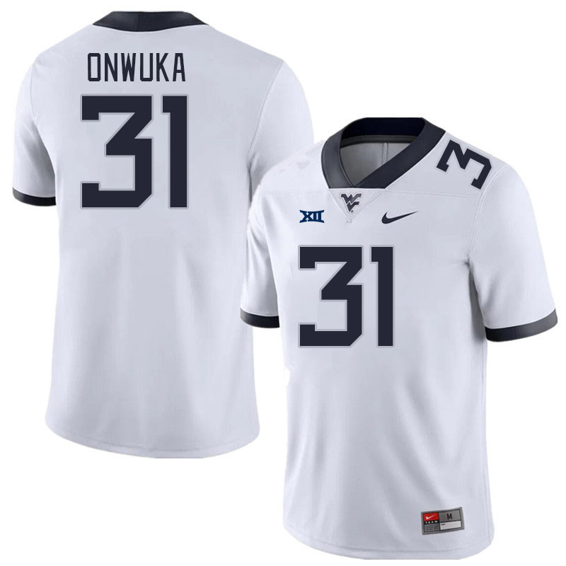 Men #31 Obinna Onwuka West Virginia Mountaineers College Football Jerseys Stitched Sale-White